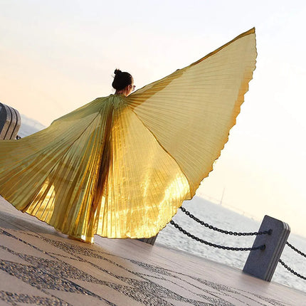 Opening Belly Dance Isis Wings Dancing Props with Sticks Rods-Golden Fancydresswale