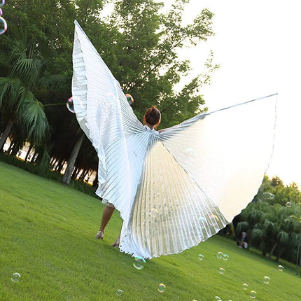 Opening Belly Dance Isis Wings Dancing Props with Sticks Rods-Silver Fancydresswale