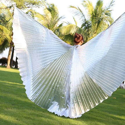 Opening Belly Dance Isis Wings Dancing Props with Sticks Rods-Silver Fancydresswale