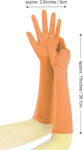 Fancydresswale hand Gloves for women for parties, long colourful satin hand cover 15 Inches; Orange