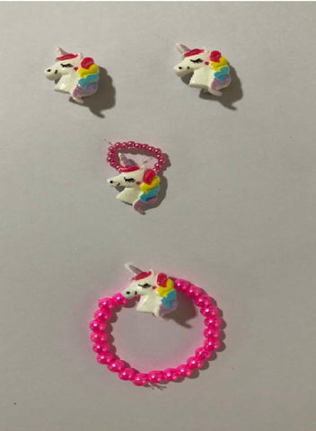Unicorn Pearl Jewellery Set of 4 (Necklace,Bracelet,Ring and earring) Random Colour
