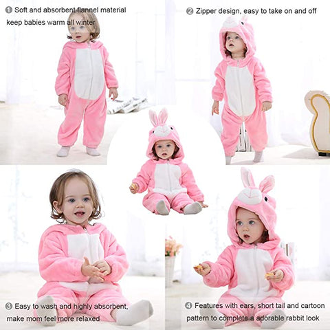 Fancydresswale Unisex Baby Flannel Jumpsuit Pink Rabbit Style Cosplay Clothes Bunting Outfits Snowsuit Hooded Romper Outwear (Pink Rabbit)