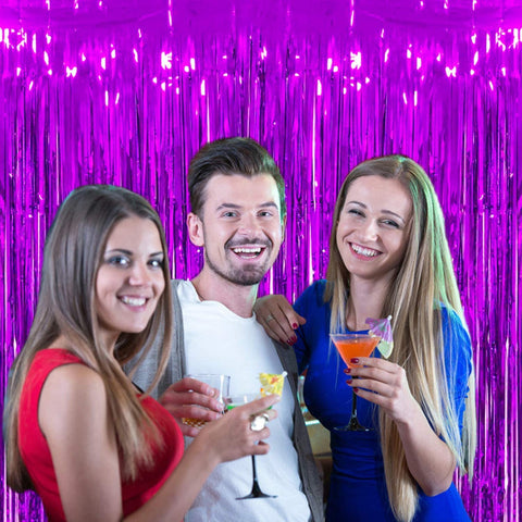 Fancydresswale 3.0 ft x 6.0 ft Metallic Tinsel Foil Fringe Curtains for Party Photo Backdrop Wedding Birthday Decor, Purple
