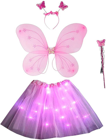 FancyDressWale Girls Dressing up Costume Pink (3-7 Years),Tutu Skirt and Butterfly Wings Birthday Fairy Princess Dress