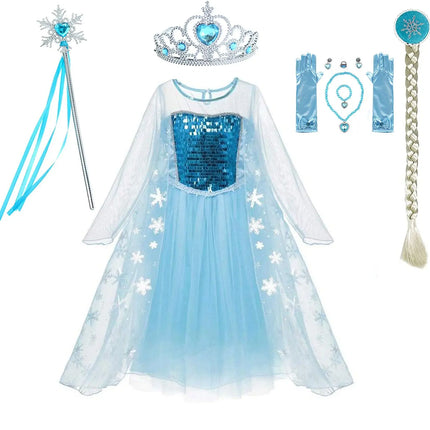 Princess Elsa Princess costume with 8 pack accessories Fancydresswale