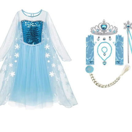 Princess Elsa Princess costume with 8 pack accessories Fancydresswale