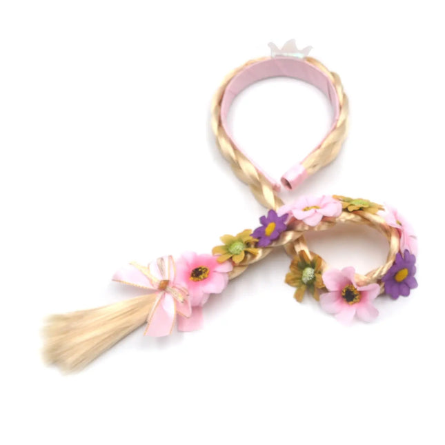 Princess Hair Pink Long 29" Braided Wigs for Girls Princess Dress Up Accessories (Pink Crown) Fancydresswale.com