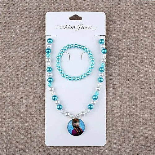 Princess Necklace and Bracelet Set with Princess Pendant- Frosted Anna Fancydresswale