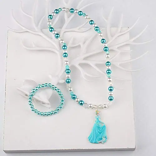 Princess Necklace and Bracelet Set with Princess Pendant- Frozen Elsa Fancydresswale