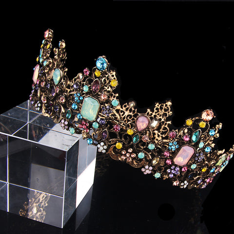 Jeweled Baroque Queen Crown - Rhinestone Wedding Crowns and Tiaras for Women, Costume Party Hair Accessories with Gemstones