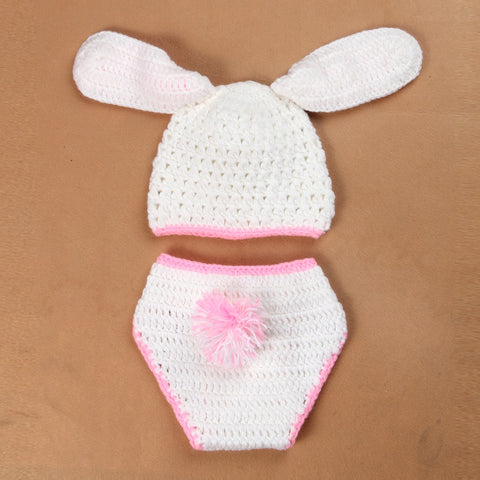 2 Pieces Bunny Photography Prop Set Rabbit Ears Props Outfit Hat Knitted Cute Easter Photo Costume Crochet Knitted rabbit costume accessories