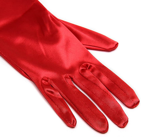 Fancydresswale hand Gloves for women for parties, long colourful satin hand cover 15 Inches; Red