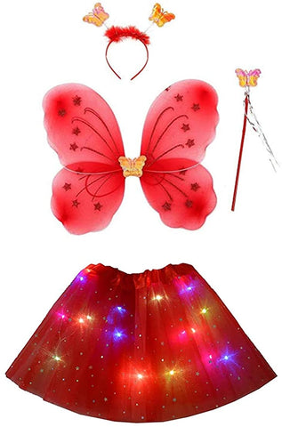 FancyDressWale Girls Dressing up Costume Red (3-7 Years),Tutu Skirt and Butterfly Wings Birthday Fairy Princess Dress