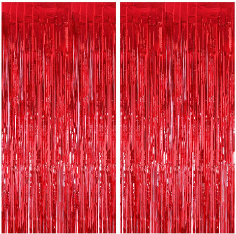 Fancydresswale 3.0 ft x 6.0 ft Metallic Tinsel Foil Fringe Curtains for Party Photo Backdrop Wedding Birthday, Red