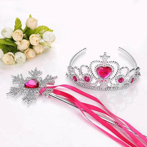 FancyDressWale Princess Dress Up Princess Silk Wands Tiaras and Crowns for Little Girls Gem Wand Gold Set