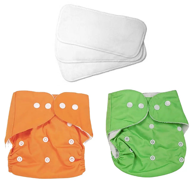 Reusable Cloth Diaper One Size Adjustable Washable for Baby Girls and Boys- Assorted Colors-2 diapers with 3 inserts fancydresswale.com