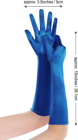 Fancydresswale hand Gloves for women for parties, long colourful satin hand cover 15 Inches; Royal Blue