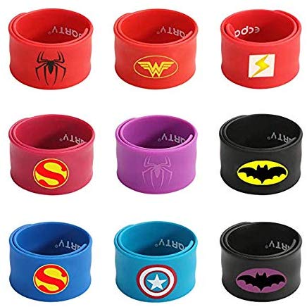 Superhero Slap Bracelet for Kids Boys & Girls Birthday Party Supplies Favors Mix Super Heroes Pack of 9