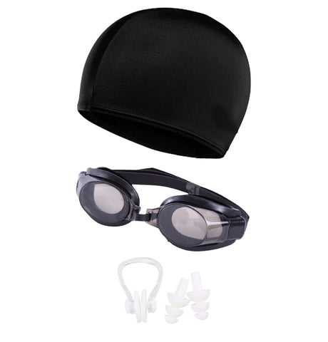 Swimming Goggle and Cap combo for all age groups- Black