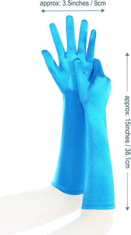 Fancydresswale hand Gloves for women for parties, long colourful satin hand cover 15 Inches; Sky Blue