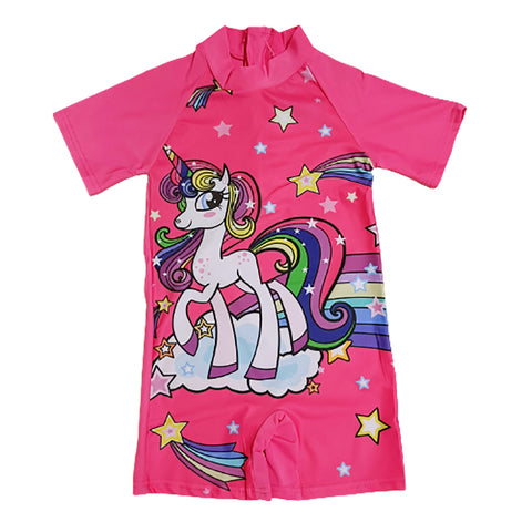 Fancydresswale Rainbow Horse Unicorn Swimsuit for Girls half sleeves