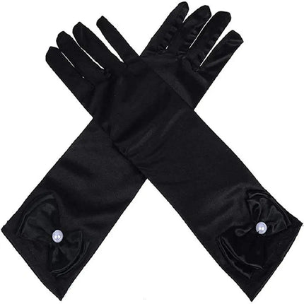 Satin Gloves Princess Dress Up Bows Gloves Long Gloves for Party(Black) Fancydresswale