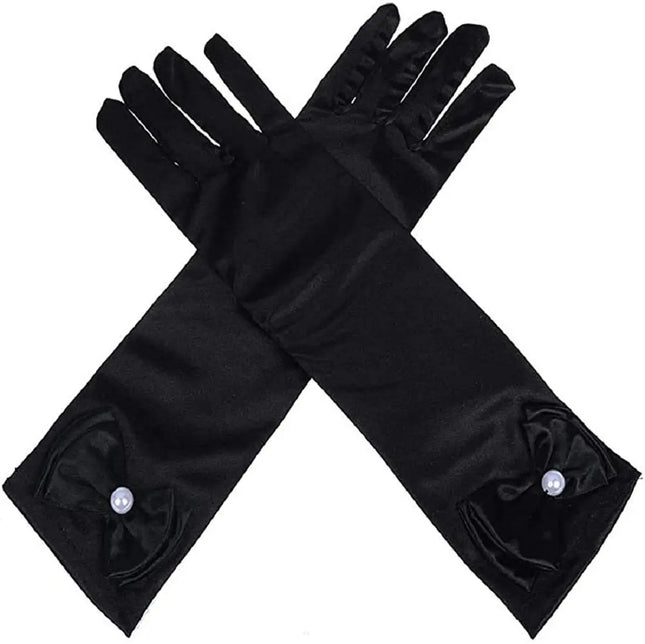 Satin Gloves Princess Dress Up Bows Gloves Long Gloves for Party(Black) Fancydresswale