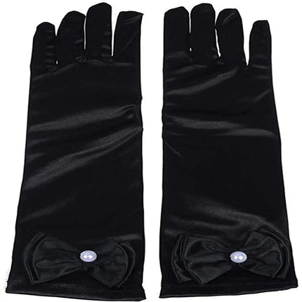 Satin Gloves Princess Dress Up Bows Gloves Long Gloves for Party(Black) Fancydresswale