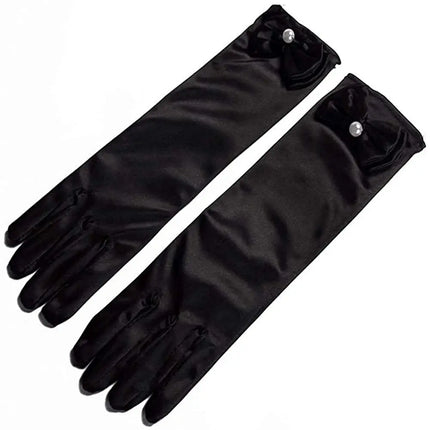 Satin Gloves Princess Dress Up Bows Gloves Long Gloves for Party(Black) Fancydresswale