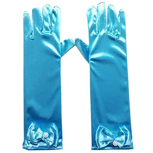 Satin Gloves Princess Dress Up Bows Gloves Long Gloves for Party(Blue) Fancydresswale