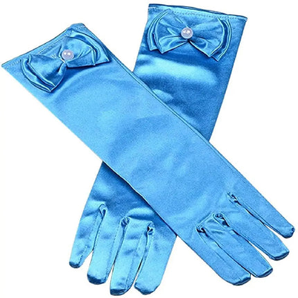 Satin Gloves Princess Dress Up Bows Gloves Long Gloves for Party(Blue) Fancydresswale