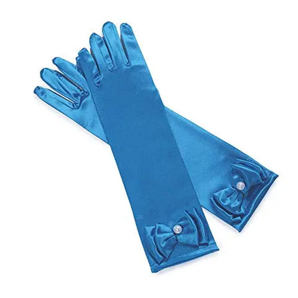 Satin Gloves Princess Dress Up Bows Gloves Long Gloves for Party(Blue) Fancydresswale