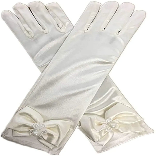 Satin Gloves Princess Dress Up Bows Gloves Long Gloves for Party{Champagne) Fancydresswale