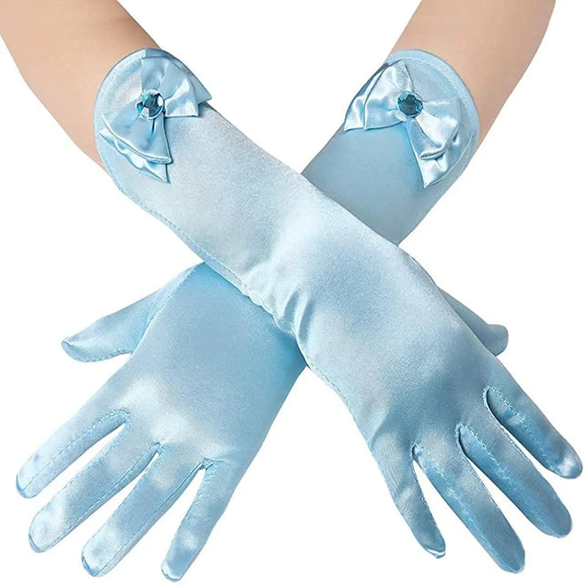 Satin Gloves Princess Dress Up Bows Gloves Long Gloves for Party(Light Blue) Fancydresswale