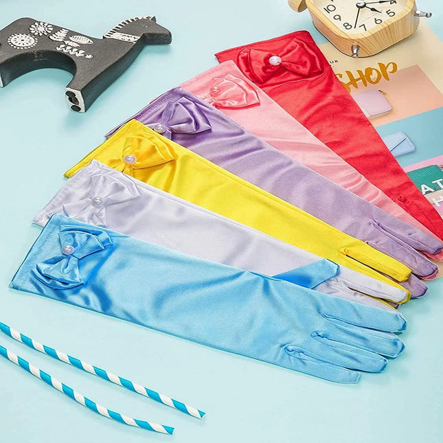 Satin Gloves Princess Dress Up Bows Gloves Long Gloves for Party(MIx Colours Set Of 14 Pairs) Fancydresswale