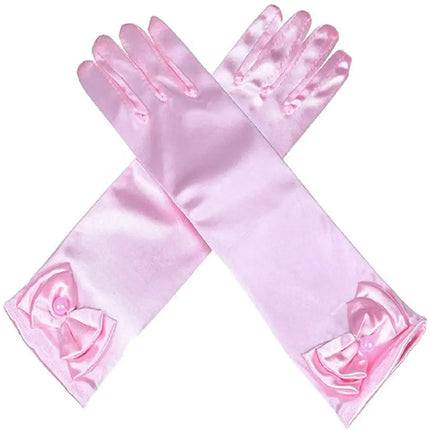 Satin Gloves Princess Dress Up Bows Gloves Long Gloves for Party(Pink) Fancydresswale