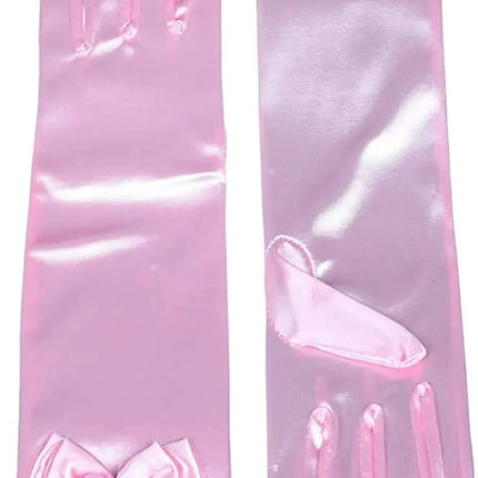 Satin Gloves Princess Dress Up Bows Gloves Long Gloves for Party(Pink) Fancydresswale
