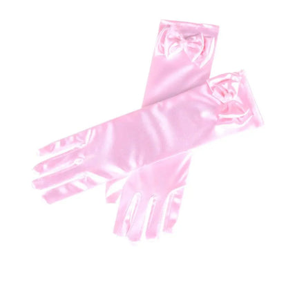 Satin Gloves Princess Dress Up Bows Gloves Long Gloves for Party(Pink) Fancydresswale