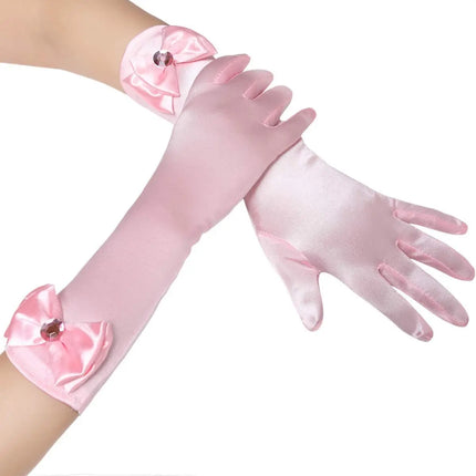 Satin Gloves Princess Dress Up Bows Gloves Long Gloves for Party(Pink) Fancydresswale