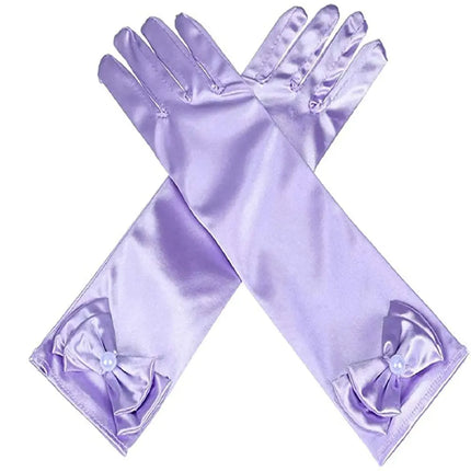 Satin Gloves Princess Dress Up Bows Gloves Long Gloves for Party(Purple) Fancydresswale