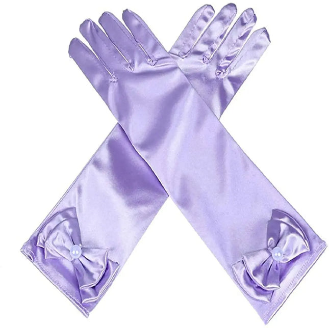 Satin Gloves Princess Dress Up Bows Gloves Long Gloves for Party(Purple) Fancydresswale