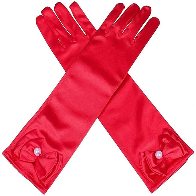 Satin Gloves Princess Dress Up Bows Gloves Long Gloves for Party(Red) Fancydresswale