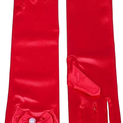 Satin Gloves Princess Dress Up Bows Gloves Long Gloves for Party(Red) Fancydresswale
