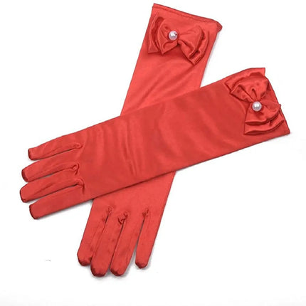 Satin Gloves Princess Dress Up Bows Gloves Long Gloves for Party(Red) Fancydresswale