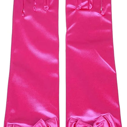 Satin Gloves Princess Dress Up Bows Gloves Long Gloves for Party(Rose Red) Fancydresswale