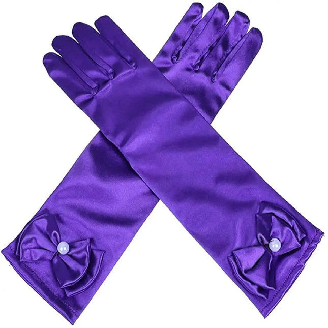 Satin Gloves Princess Dress Up Bows Gloves Long Gloves for Party(Royal Blue) Fancydresswale