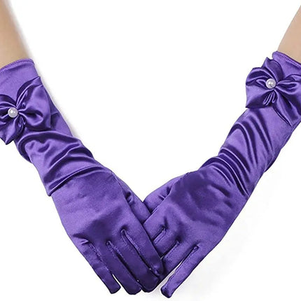 Satin Gloves Princess Dress Up Bows Gloves Long Gloves for Party(Royal Blue) Fancydresswale
