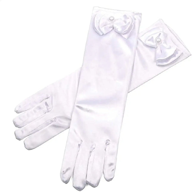 Satin Gloves Princess Dress Up Bows Gloves Long Gloves for Party(White) Fancydresswale