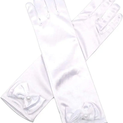 Satin Gloves Princess Dress Up Bows Gloves Long Gloves for Party(White) Fancydresswale