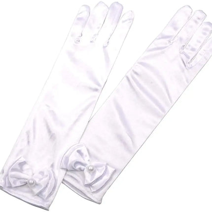 Satin Gloves Princess Dress Up Bows Gloves Long Gloves for Party(White) Fancydresswale